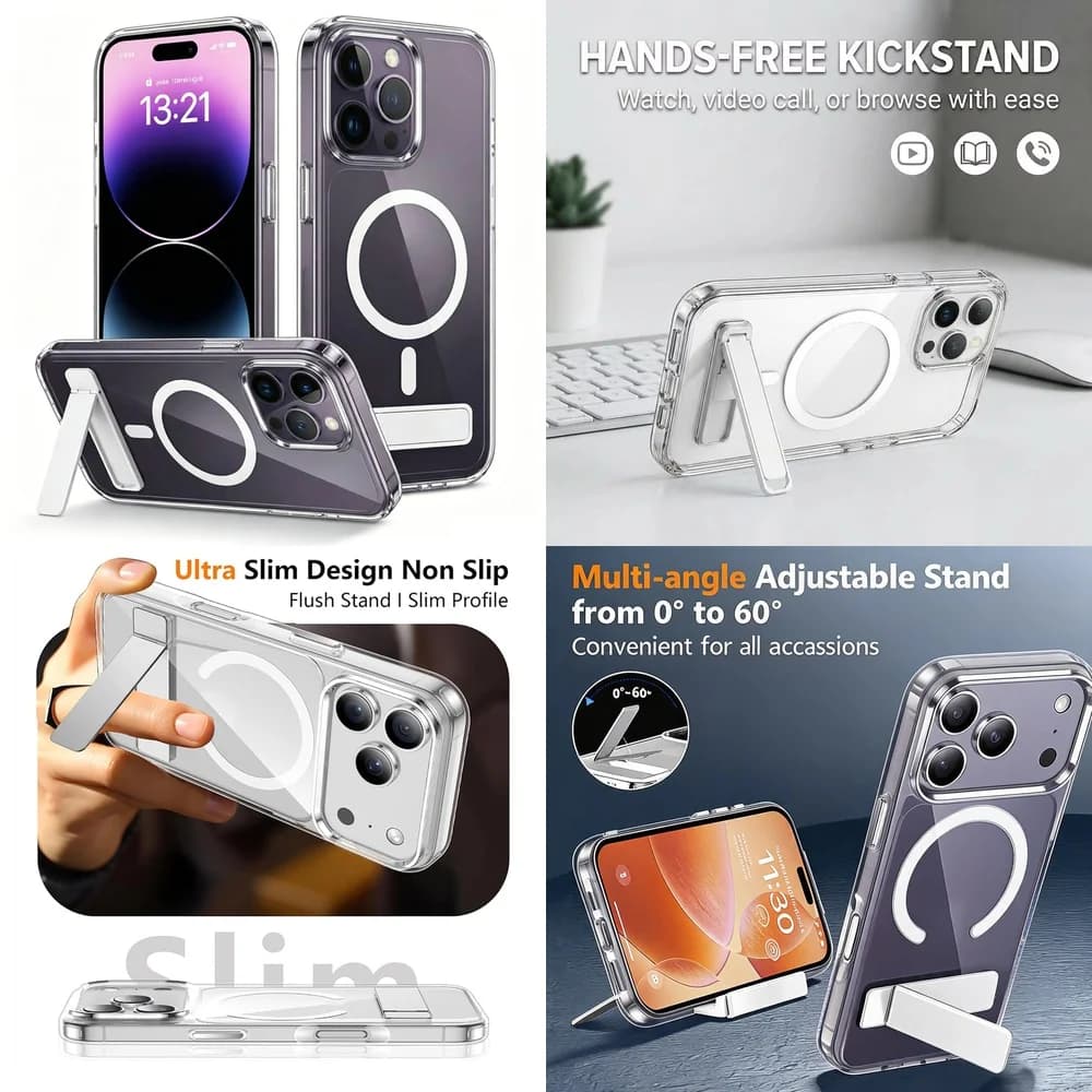 Reusable Magnetic Clear Phone Cover Vertical Horizontal Stand Slim Lightweight for iPhone 16 17 15 14 Plus 13 mini 12 11 Pro Max