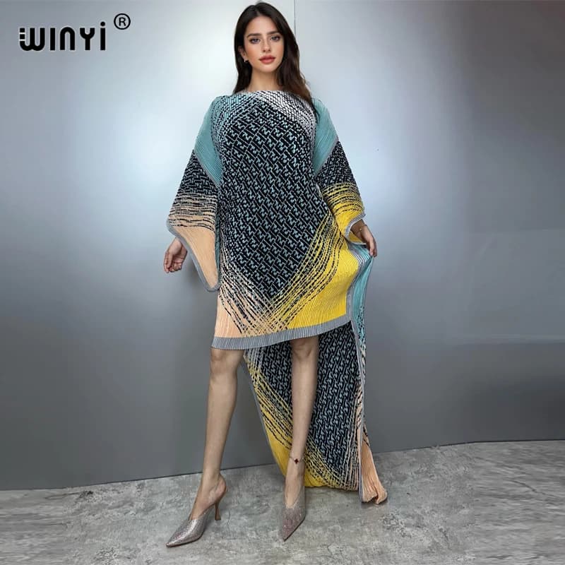 WINYI Pleated Elastic one size fits all dress Irregular dress Loose boho robe Femme Vestidos holiday Elegant evening dress abaya