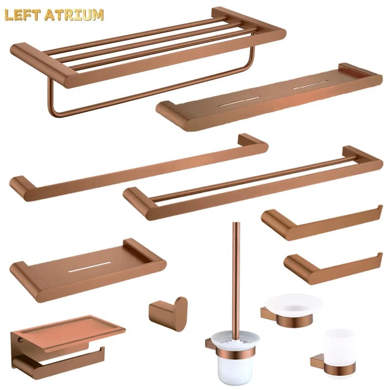 Brushed Rose Gold Wall Mount Shelf Toilet Bath Paper Holder Towel Bar Rack Rail Rod Robe Hook Hanger Bathroom Accessories
