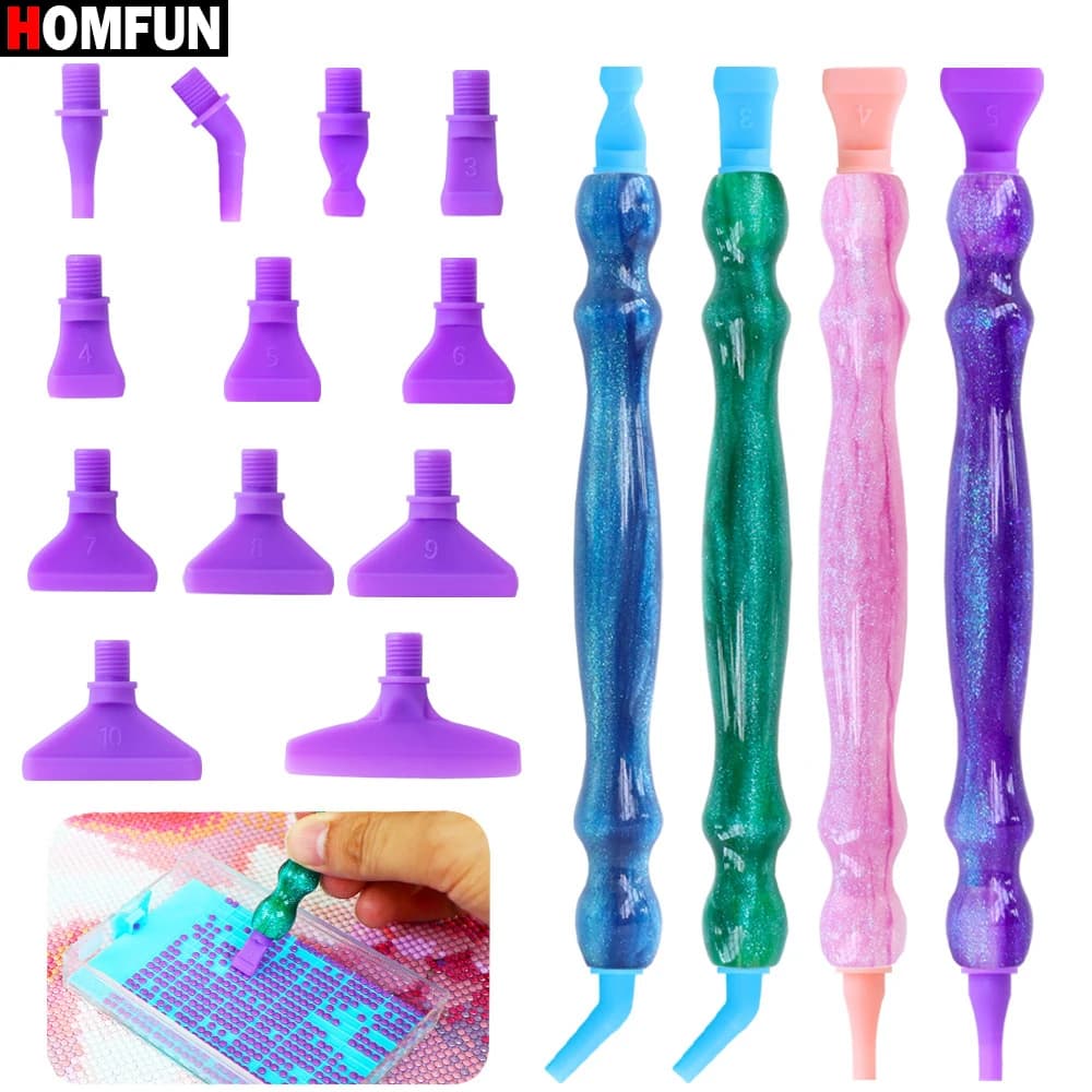 HOMFUN 5D Diamond Painting Pen Set with Multifunctional Tips - Resin Craft Tool Kit for Nail Art & Cross Stitch Decorations Gift