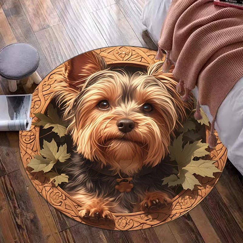 Simpatico tappeto rotondo per cani Yorkshire Terrier Tappetino in velluto di cristallo Amante degli animali Decorazioni per la casa Camera da letto Soggiorno Morbido tappeto antiscivolo