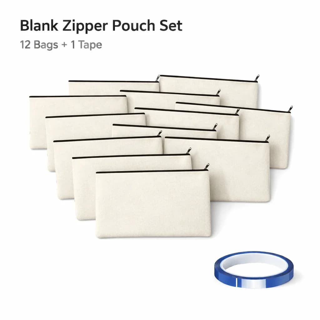 Set di 12 buste con cerniera per sublimazione, 21×12 cm, con nastro resistente al calore, buste portaoggetti per viaggi, trucco e uso quotidiano