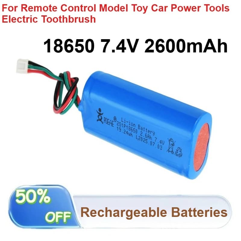 10 batterie agli ioni di litio 18650 da 7,4 V 2600 mAh per modellini telecomandati, auto giocattolo, spazzolini elettrici, utensili elettrici, batterie ricaricabili