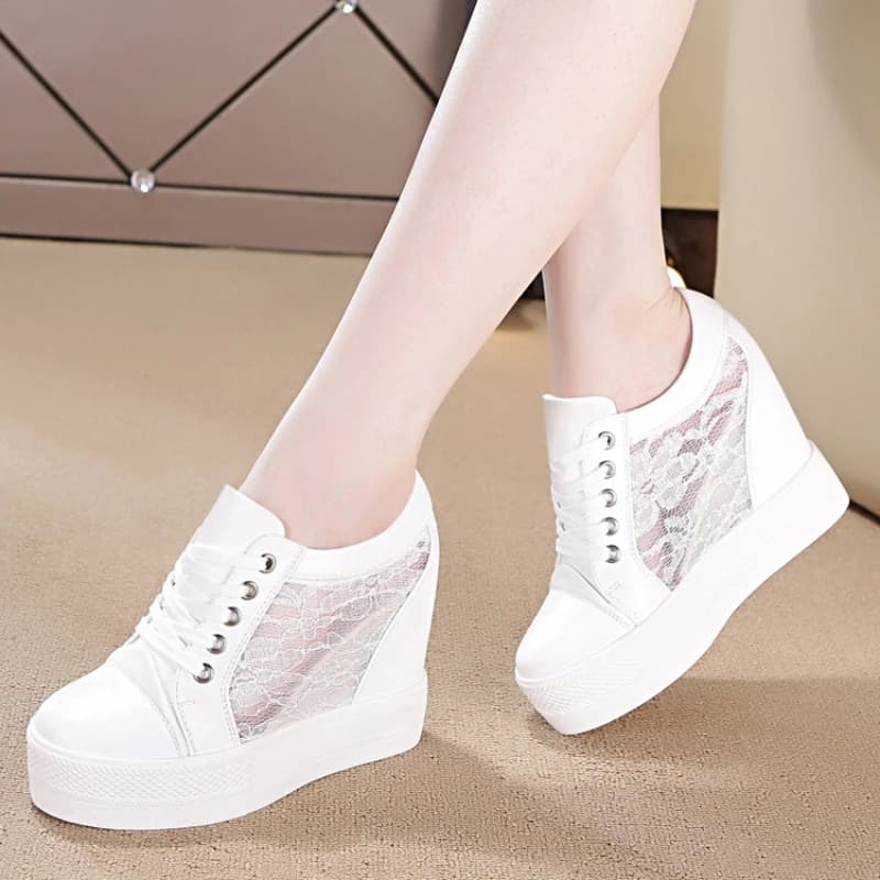 Scarpe da ginnastica da donna Zeppe con plateau in rete Comode scarpe vulcanizzate da donna Stringate Scarpe femminili 2025 Estate Nuovo Tenis De Mujer
