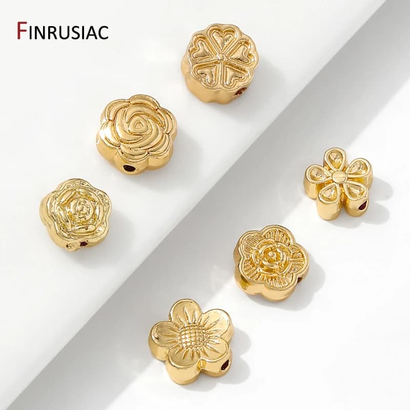 14K gold plated brass flower shape spacer beads, flat separate beads DIY bracelet necklace making accessories, jewelry supplies