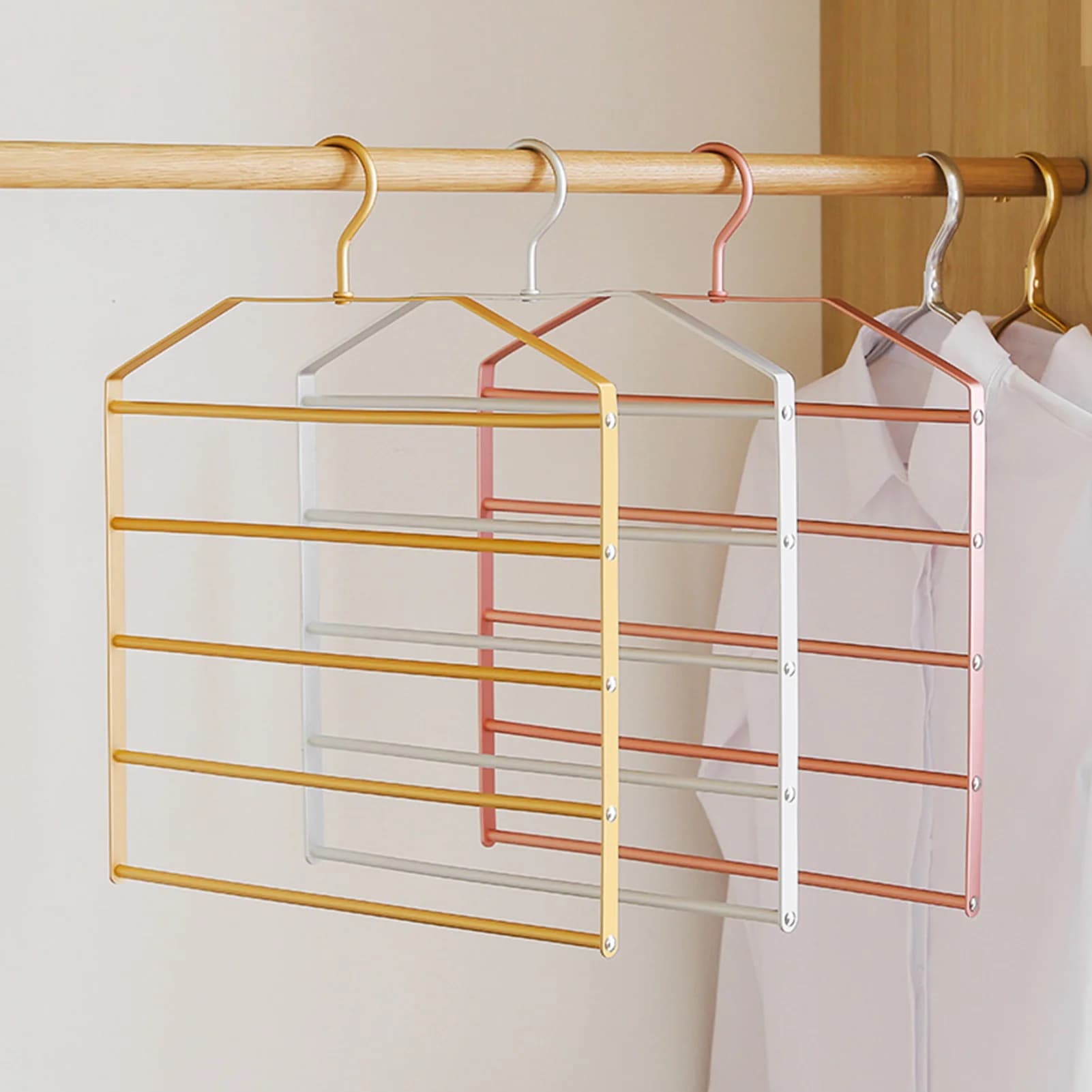 5 Layers Hangers for Scarf Storage Wardrobe Organizer Non Slip Multi Functional Pants Rack for Jeans Trouser Towels Hanging