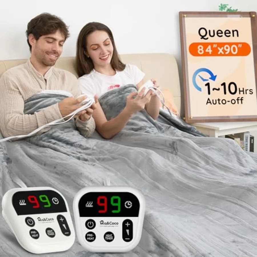 Coperta Elettrica Riscaldata Misura Queen - 84"x90" con Doppio Controllo, 10 Livelli di Calore, Spegnimento Automatico 10 Ore, Riscaldamento Rapido, Protezione dal Surriscaldamento