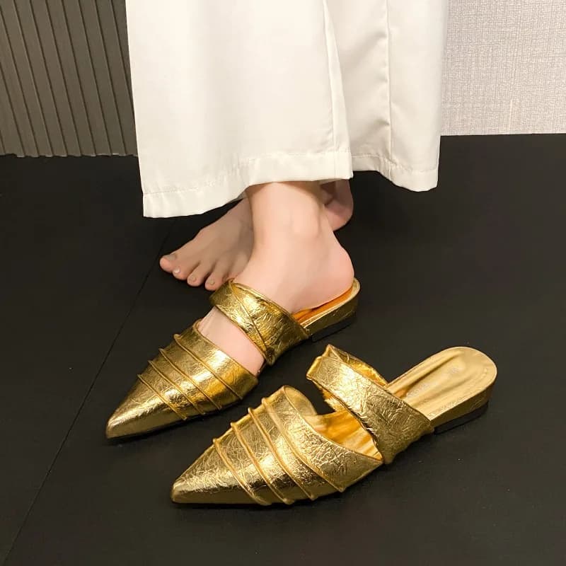 Sandali Donna Estivi di Lusso con Punta Affusolata 2026, Nuovi Eleganti e alla Moda, Casual con Dettagli Pieghevoli, Ciabatte Comode da Donna