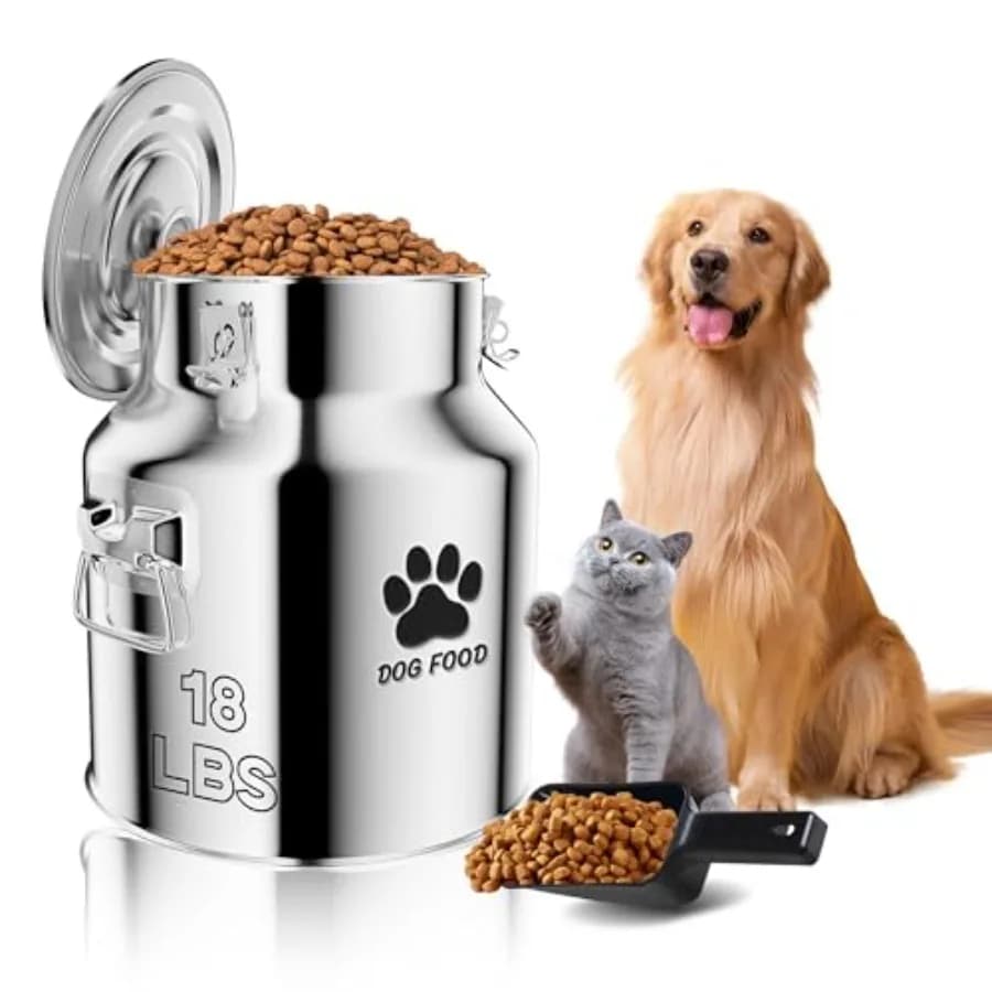Contenitore in Metallo per Cibo per Cani da 18 Libbre, Contenitore in Acciaio Inossidabile con Coperchio Ermetico per Alimenti per Animali Domestici