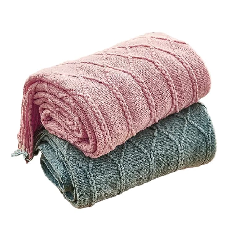 Coperte robuste lavorate a maglia Inyahome per divano e letto Coperte morbide e accoglienti in maglia con nappe Coperte calde in tessuto rosa