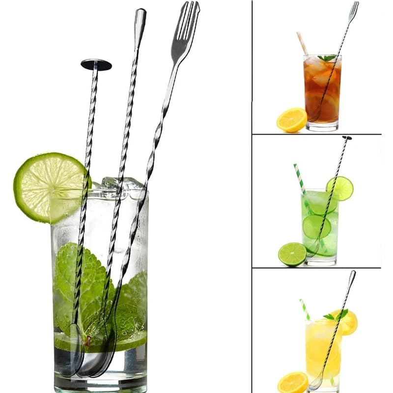 Cucchiaio per mescolare 3 pezzi Cucchiai per mescolare extra lunghi in acciaio inossidabile Modello a spirale Bar Cocktail Shaker Cucchiaio Barware