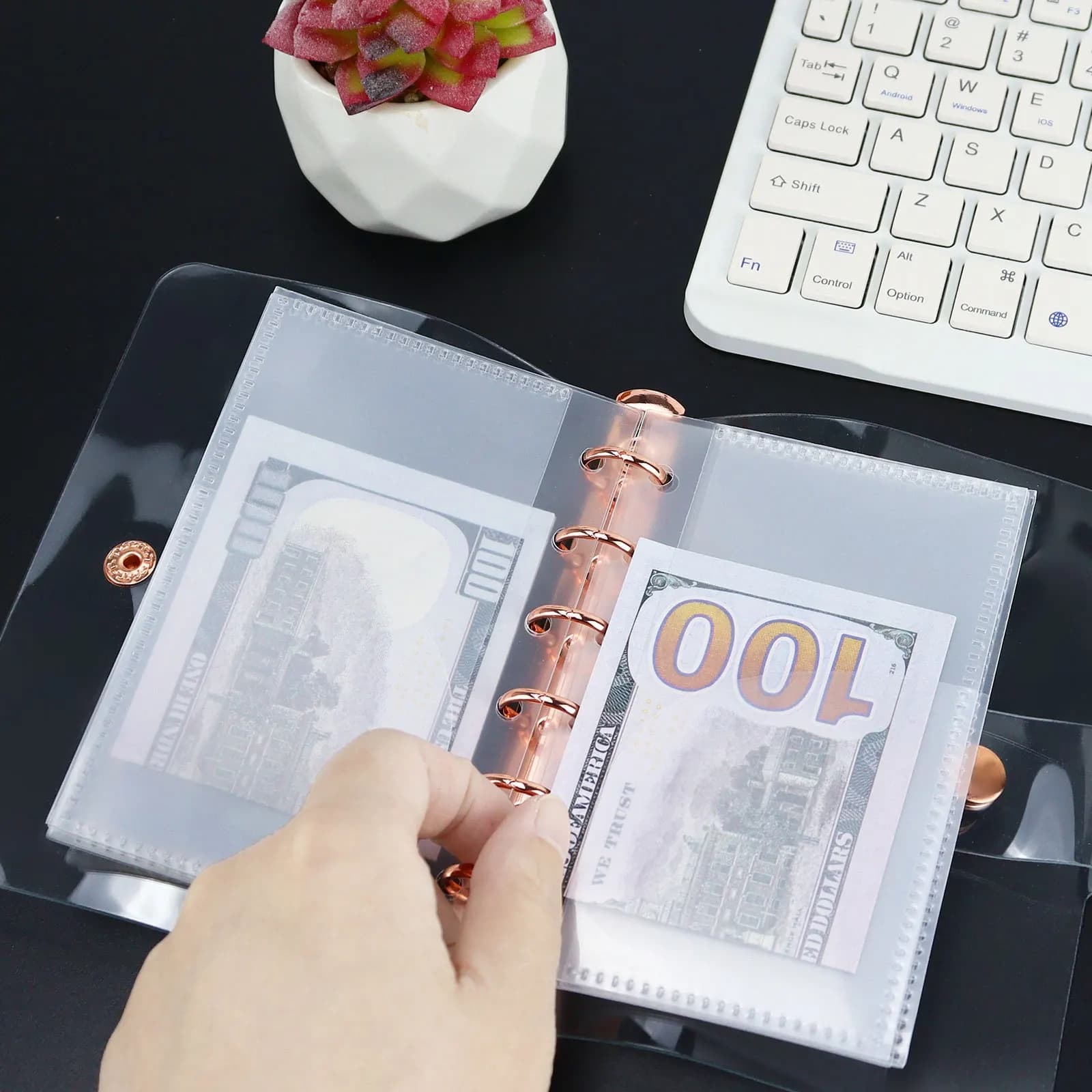 A7 5 pezzi raccoglitore tasche raccoglitore cartelle con cerniera per 6 anelli divisori per notebook pagina borsa per archiviazione documenti foglia in PVC impermeabile