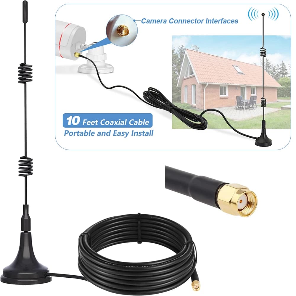Cavo di prolunga per antenna Wifi da 2,4 GHz Antenna booster WiFi 10dbi 5XRange + base magnetica da 10 piedi per telecamera di sicurezza WiFi/router WiFi