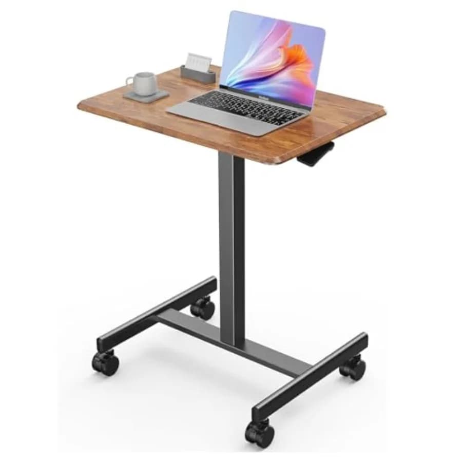 Scrivania Mobile Compatta - Postazione di Lavoro Portatile Regolabile in Altezza con Ruote Bloccabili per Laptop