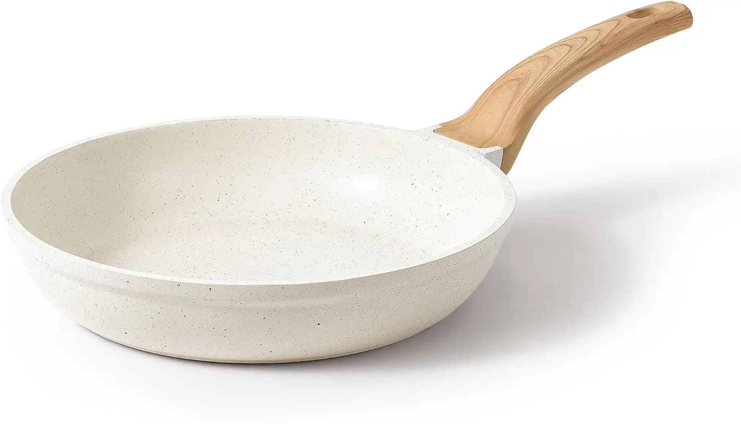 Granite non-stick pan, induction compatible pan with heat-resistant handle, without PFOA, cream white, 12 inches