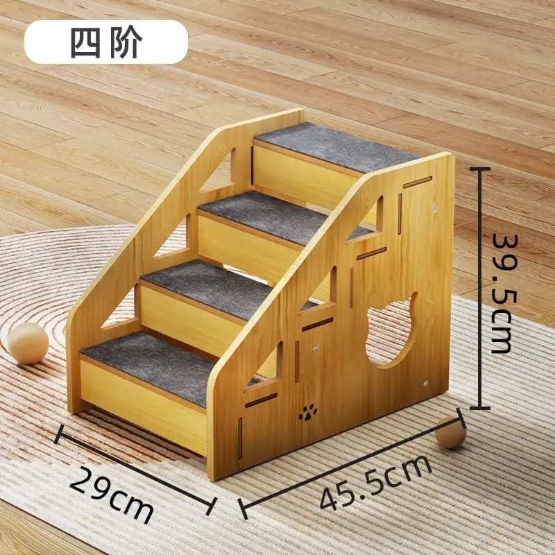 4-Step Wooden Pet Stairs Nonslip Carpeted Cat and Dog Steps Dog Stairs Ramp Wooden Pet Ladder for Dogs and Cats for Bed
