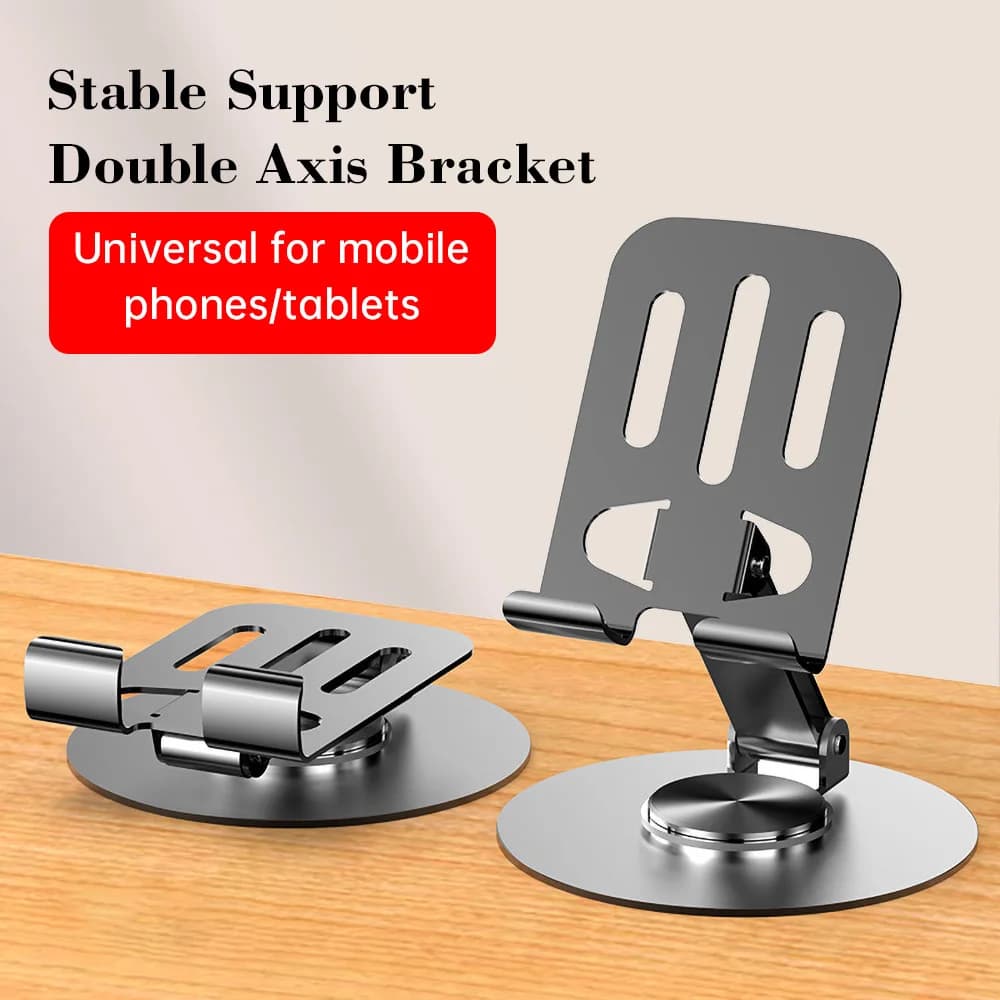 360°Rotating Tablet Phone Stand Height&Angle Adjustable Desk Holder Universal Desktop Kickstand Foldable Stable AntiSlip Bracket