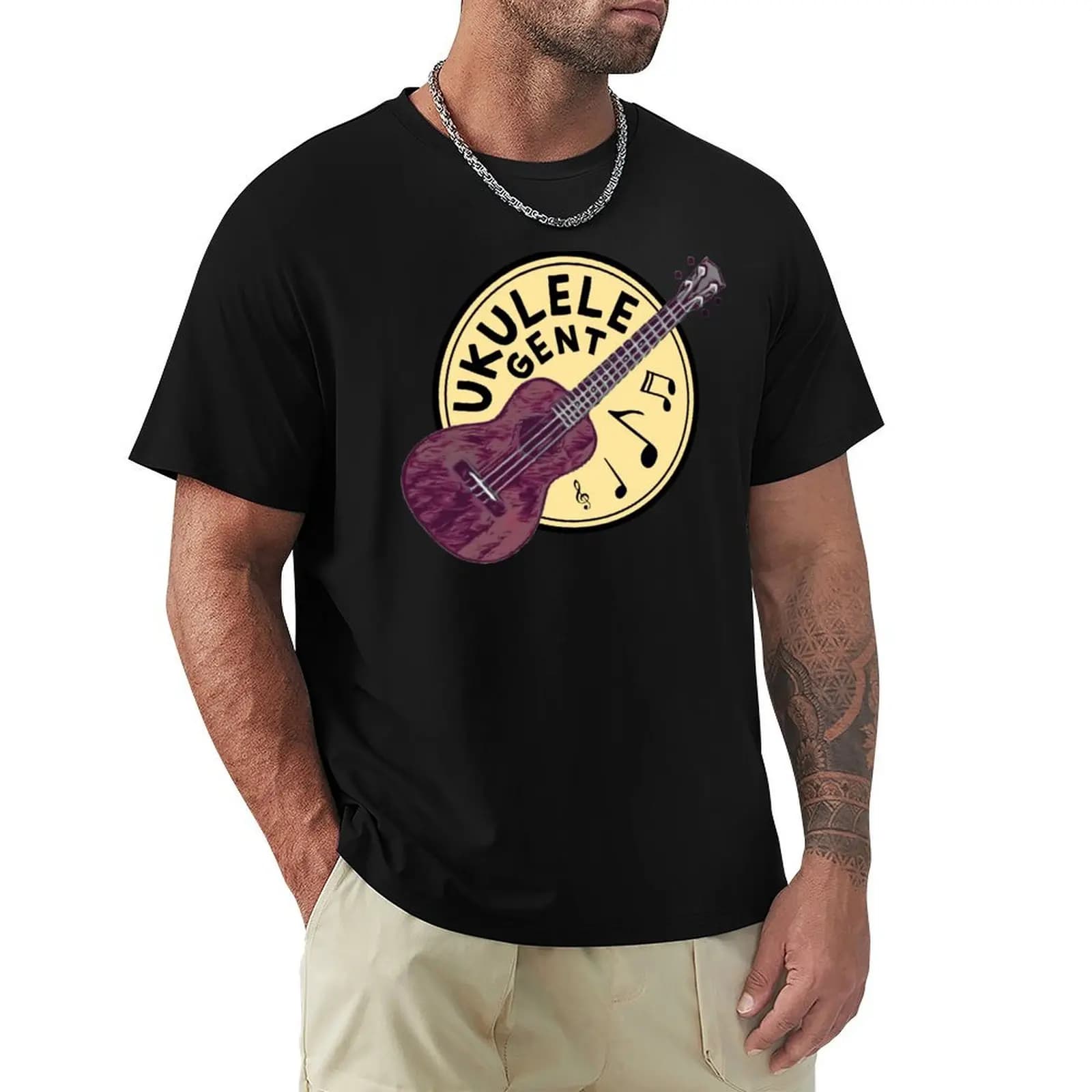 T-shirt Ukulele Gent Logo No URL, top a maniche corte basic, adatto a tutti gli abbinamenti