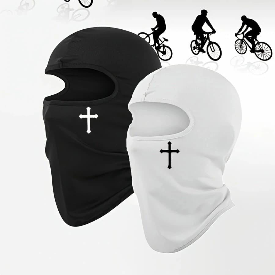 Maschera per il viso passamontagna nera traspirante da 2 pezzi - Poliestere traspirante, perfetta per il ciclismo, l'escursionismo, la testa all'aperto