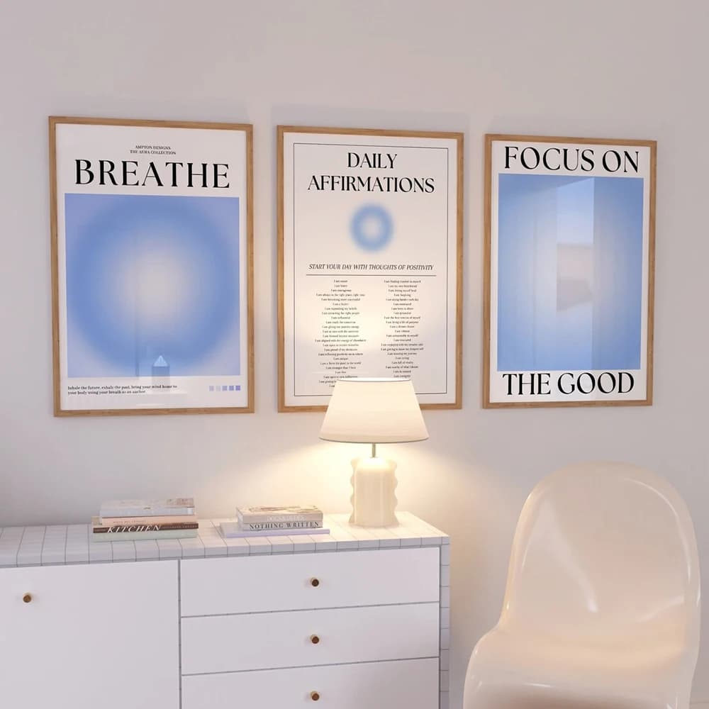 Blue Positive Aura Spiritual Grainy Gradient Wall Art Prints Canvas Painting Poster Pictures For Living Room Home Decor