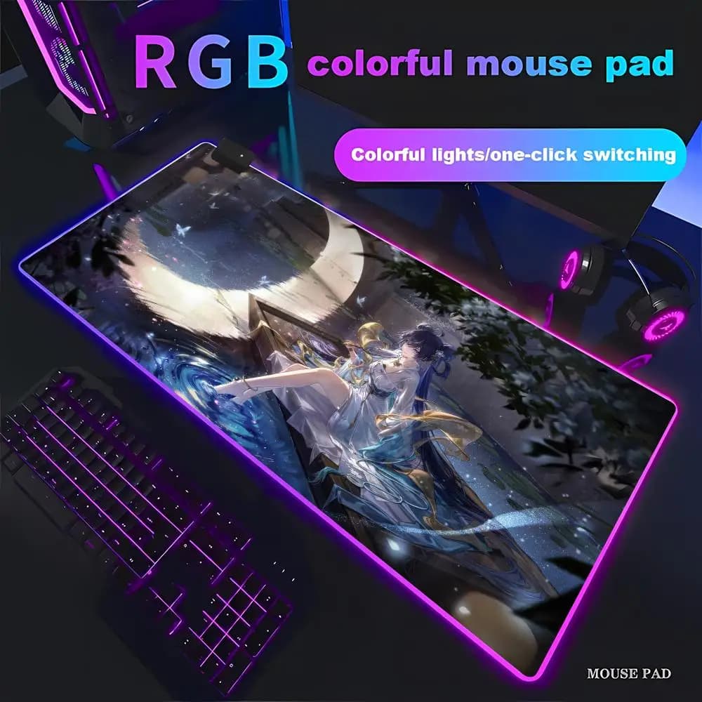 Tappetino per mouse da gioco XXL Iuno RGB - Giochi Wuthering Waves Stampa HD, luci a LED, antiscivolo ad alte prestazioni, ottimizzato per i giocatori