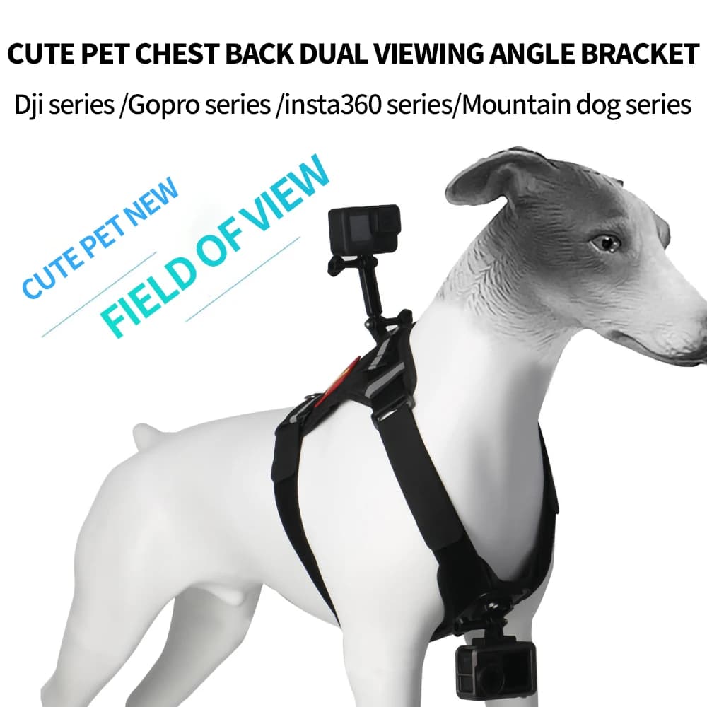 Porta imbracatura per animali domestici adatto per fotocamera sportiva DJI Action 5/4/3, petto per cani e gatti e angolo di visione fisso posteriore 360X4