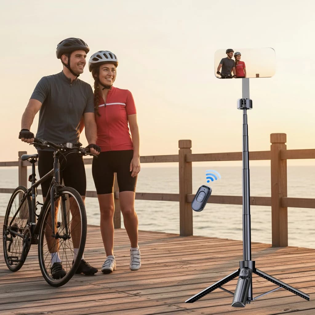 Treppiede Magnetico per Telefono da 50 Pollici, Bastone Selfie con Apertura Automatica e Telecomando per Viaggi e Creazione di Contenuti, Nero