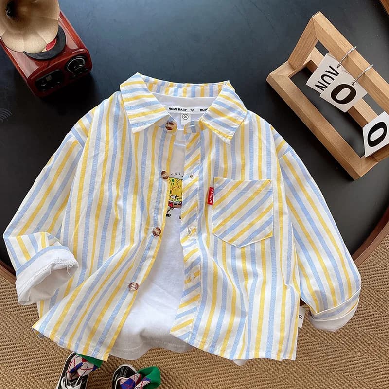 Primavera autunno bambino bambino Abbigliamento per neonato Camicia cardigan a righe Cappotto per neonato Abbigliamento per neonato Camicia sportiva casual Top
