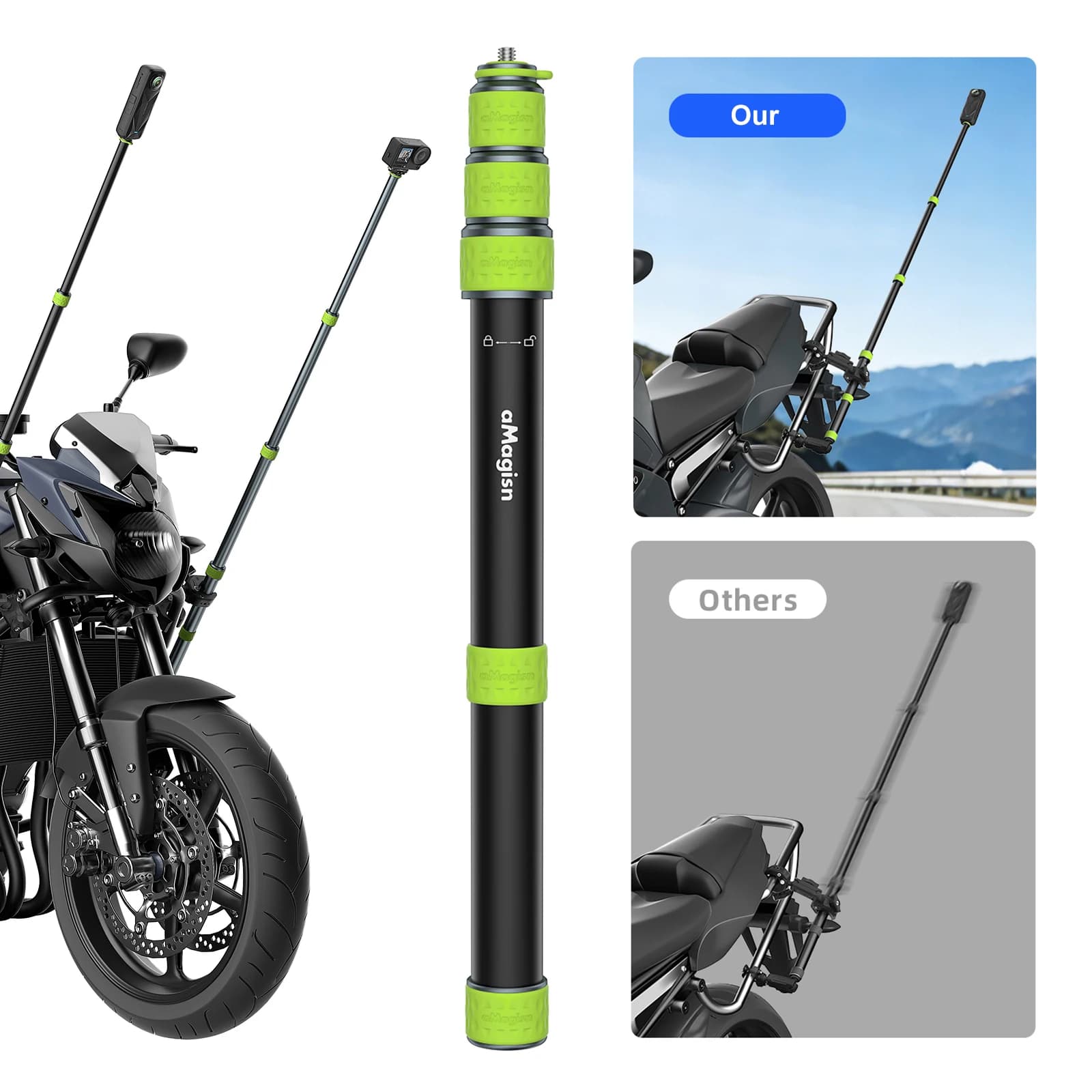 Asta Selfie Professionale per Moto 1/4 Pollici, Kit di Montaggio Multiuso per Moto Compatibile con Insta360/GoPro/DjI/SJCAM/Akas