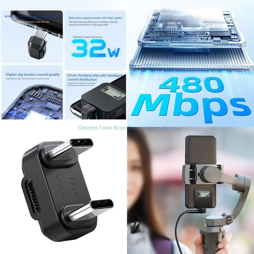 HX6A Compactly U Type USB C Female to 2 Male OTG Adapter for Quick Charging Data Syncing