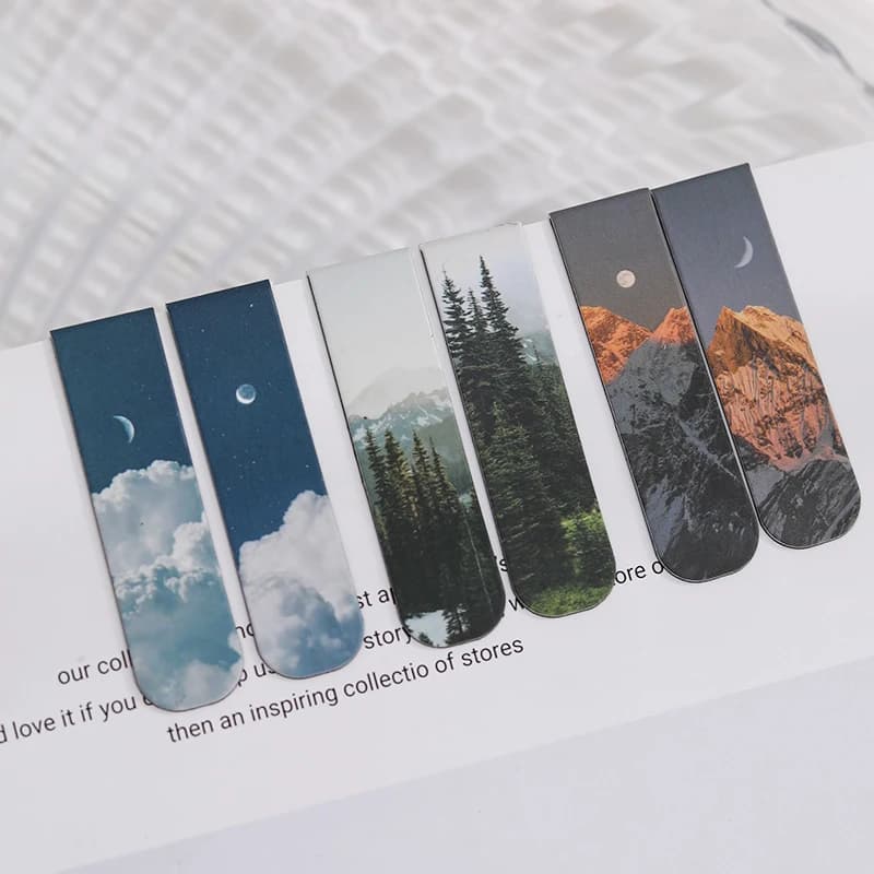 JIANQI 2 pcs/pack magnetic bookmark beautiful landscape clouds simple pattern bookmark reading tool supplies for school office