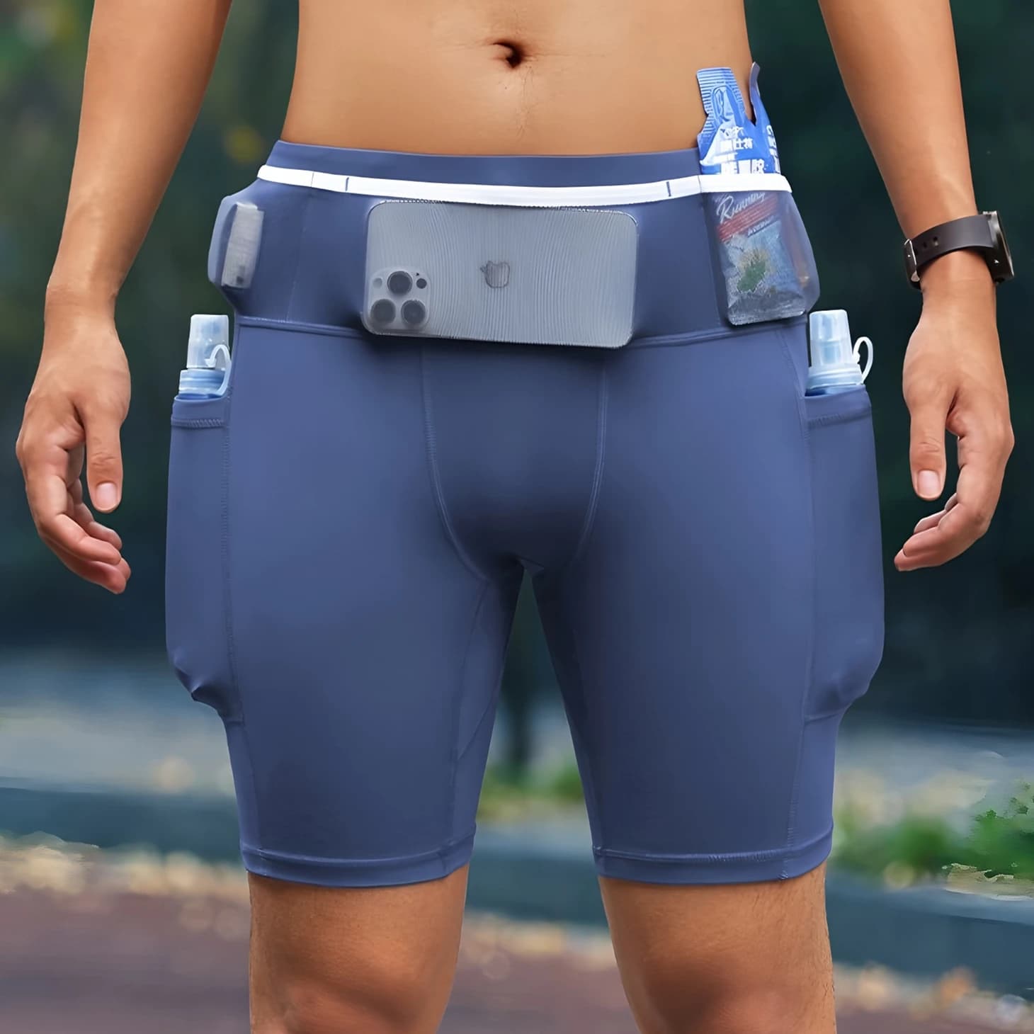 Pantaloncini da Corsa da Uomo per Maratona con Marsupio, Compressione, Leggings Sportivi per Yoga, Fitness e Attività all'Aperto, Asciugatura Rapida