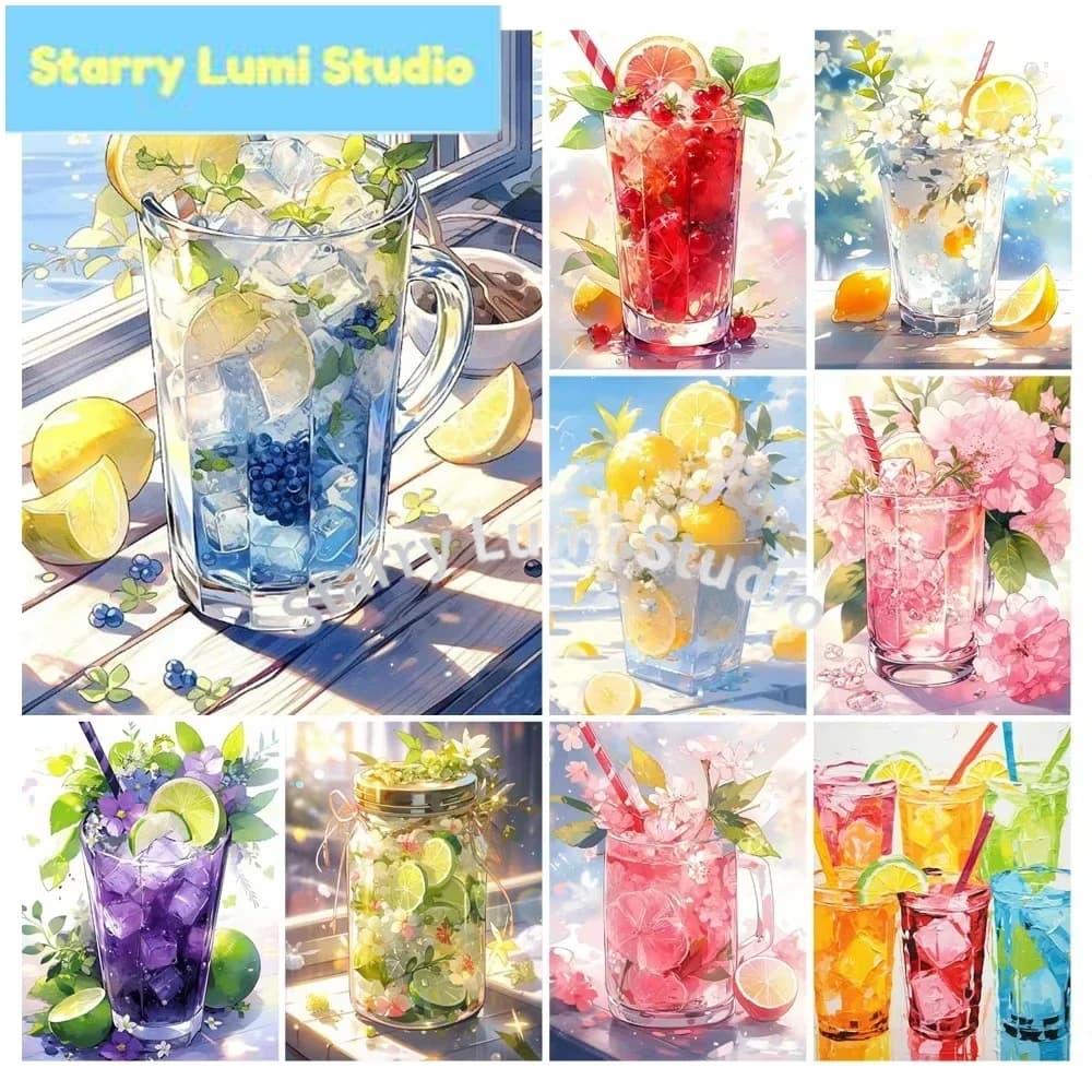 Fruit Cup 5D DIY Diamond Painting Diy Mosaic Embroidered Beverage Full Diamond Cartoon Embroidery Set Art Home Decoration Gift