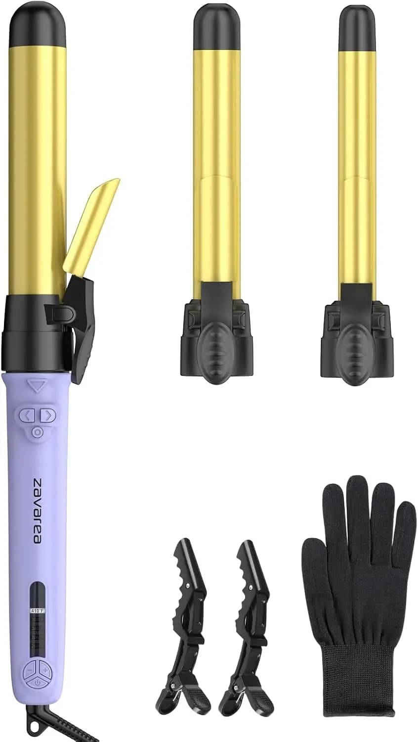 Set of Iron Curlers Automatic Rotating with 3 Interchangeable Cylinders, 5 Heat Settings, Double Voltage for Long Hair