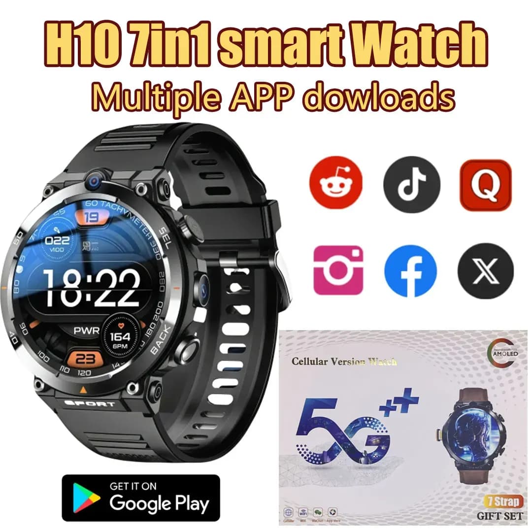 Smartwatch for men H10 4G LTE: 8+128 GB, double 500 W camera for video calls, WiFi/NFC, 1380 mAh long battery