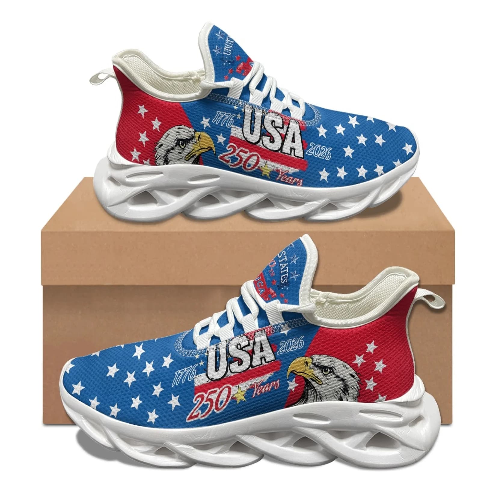 XIXIRIMIDO 4th of July Blade Running Shoes Women's Lightweight Sneakers Men's Commuter Shoes Comfortable Breathable Soft 35-48