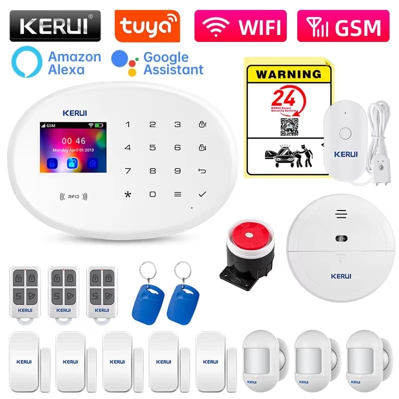 KERUI Sistemi di allarme GSM/WIFI Sistema completo, Sistema di allarme di sicurezza per la casa, Set di sicurezza domestica con sensore di movimento, Sirena