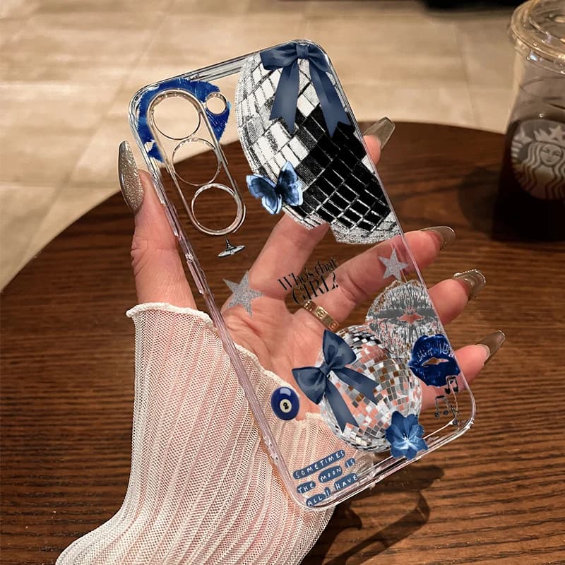 Fashion Bow Disco Transparent Case for Samsung Galaxy Note 20 S25 S24 S23 Ultra S22 S21 Plus FE A16 15 A33 34 A35 A55 A54 A53 5G Funda