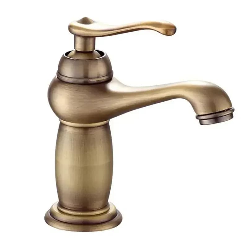 Rubinetti per lavabo da bagno in ottone antico Maniglia singola Miscelatore per lavabo montato su piano con un foro Rubinetti per lavabo retrò, lavatorio spazzolato