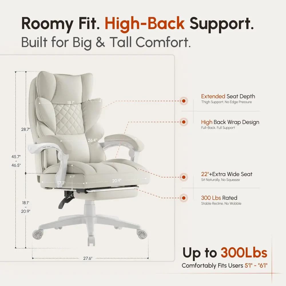 Big and Tall Office Chair with Pocket Spring Cushion,High Back Computer Gaming Chairs with Linkage Armrests,Executive Desk Chai