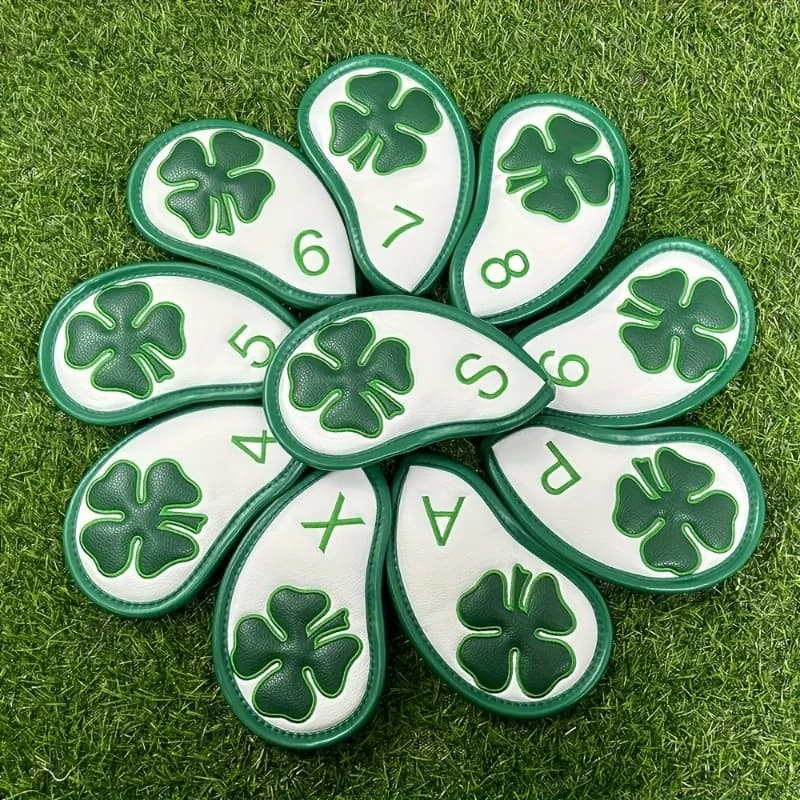 Copritesta per mazza da golf Clover da 10 pezzi: materiale PU durevole, antipolvere e antigraffio, elegante copritesta protettiva per mazza