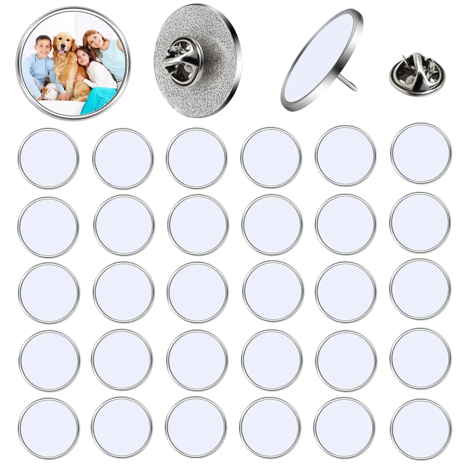 20 pezzi di spille vuote per sublimazione da 0,98 pollici cuore rotondo pulsante fai da te distintivo sublimazione argento foglio di alluminio vuoto creazione di gioielli