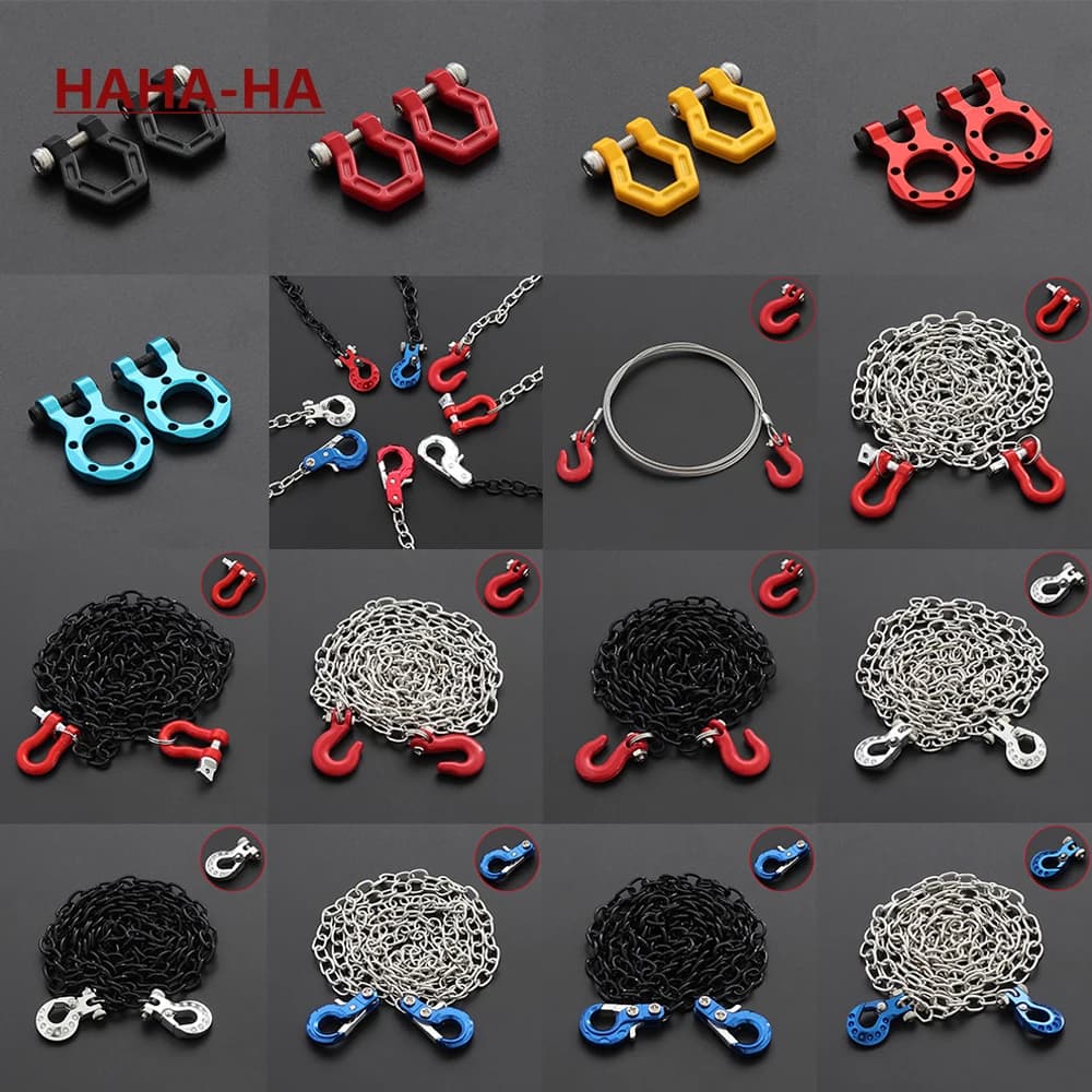 Gancio per rimorchio in metallo CNC Gancio per verricello con accessori per catena di rimorchio per 1/10 RC Car Axial SCX10 TRX4 D90 Tamiya CC01