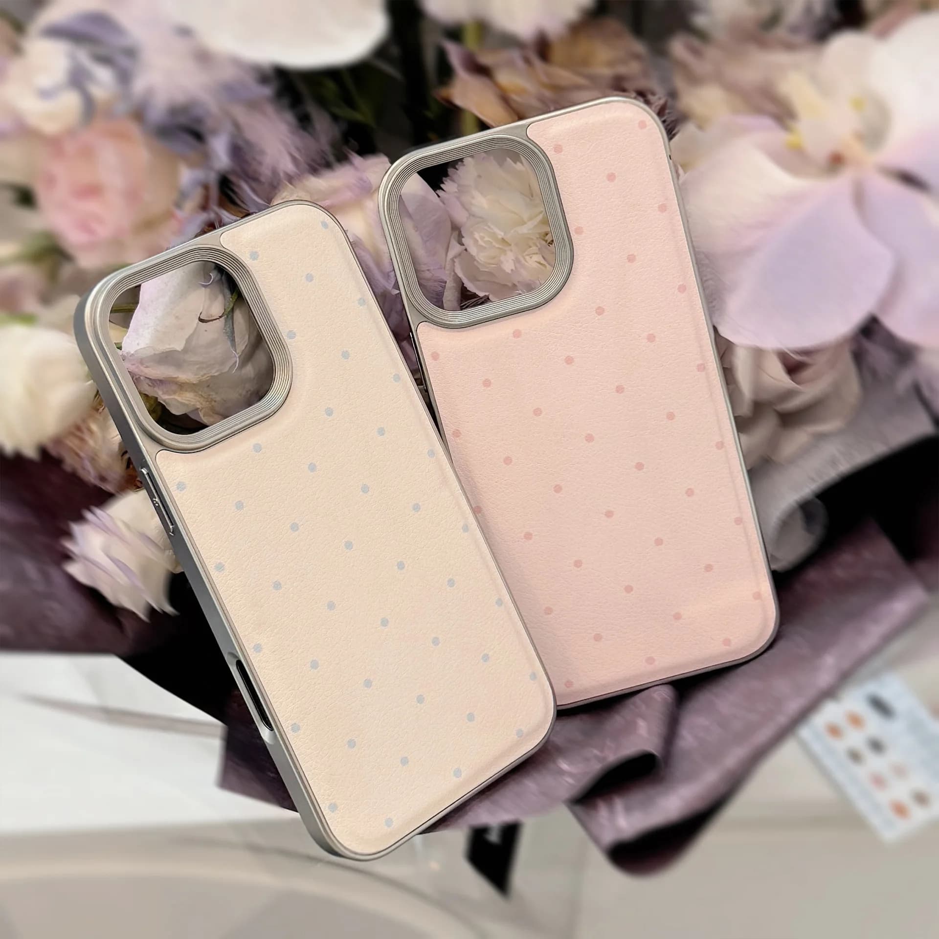 Custodia per telefono con texture in pelle a pois a schermo intero per iPhone 16 Plus 15 14 13 12 11 Pro Max Custodia protettiva antiurto