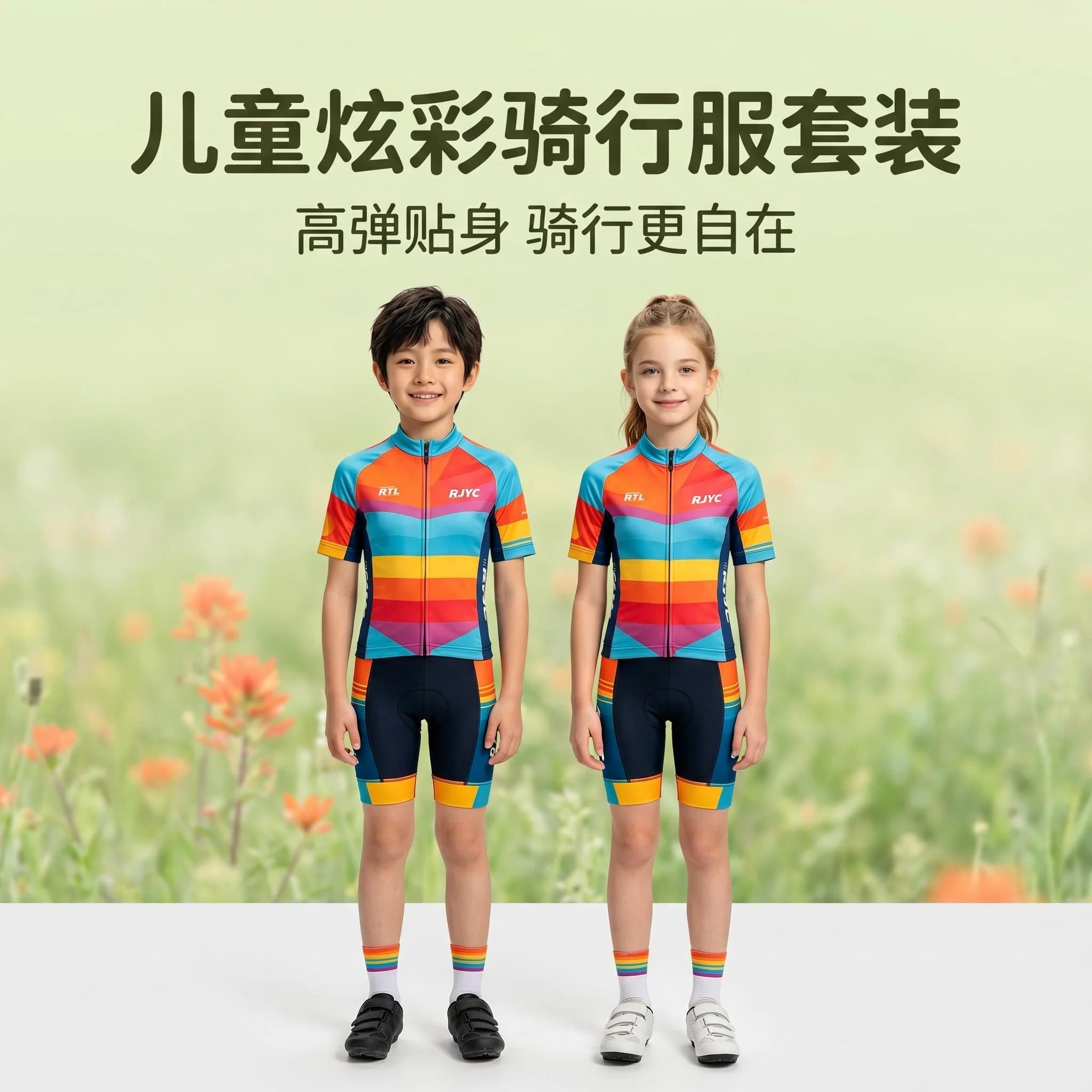 Rjyc Kidsren's Short-Sleeved Cycling Clothing Set for Boys and Girls, Balance Bike, Bicycle, Quick-Drying Breathable Cycling Shorts, Summer Roller Skating and Skateboarding Sportswear