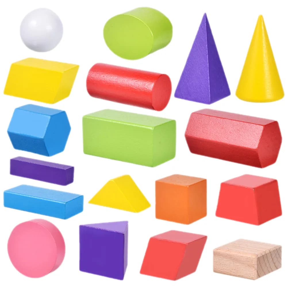 18Pcs Wooden Geometric Shapes Blocks Toddler Building Set Color Matching Cognitive Training Preschool Learning Supplies