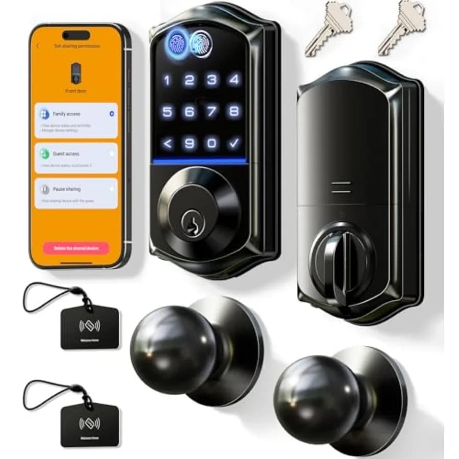 VE017-K Serratura Intelligente con Impronta Digitale e 2 Manopole, Controllo Tramite App, Set Serratura per Porta d'Ingresso Senza Chiave, Tastiera Elettronica Touchscreen