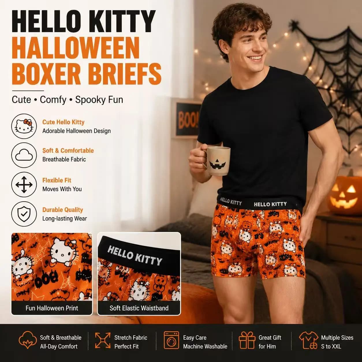 Boxer Sportivi da Uomo Hello Kitty, Mutande Traspiranti ad Asciugatura Rapida, Taglie Grandi, Slip da Donna