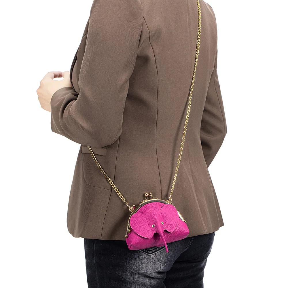 Borsa Mini a Forma di Elefante in Vera Pelle per Donna, Portamonete di Marca con Chiusura a Scatto e Catena, Piccola Borsa a Tracolla per Donna