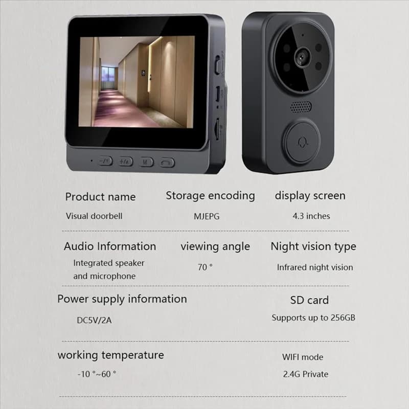 Videocitofono Telecamera notturna HD USB C 2.4Ghz 2 vie Voice 1080P Obiettivo grandangolare Videocitofono per appartamento domestico-A31R